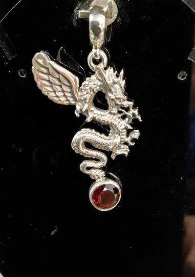 Silver Dragon with Garnet Pendant